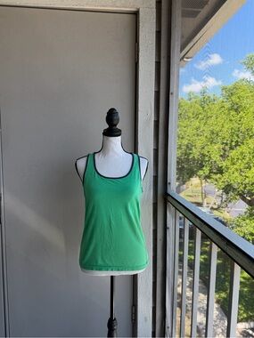 Vintage Y2K Old Navy Green Scoop Neck Tank with Contrast Trim Cotton